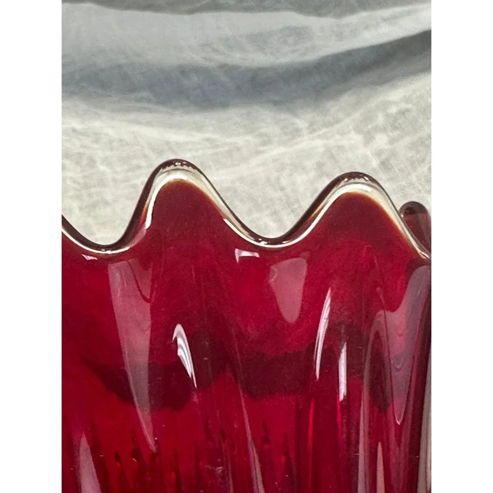 Vintage EUC 1960's Fostoria Heirloom Handkerchief Bowl Vase In Ruby Red 6-7
